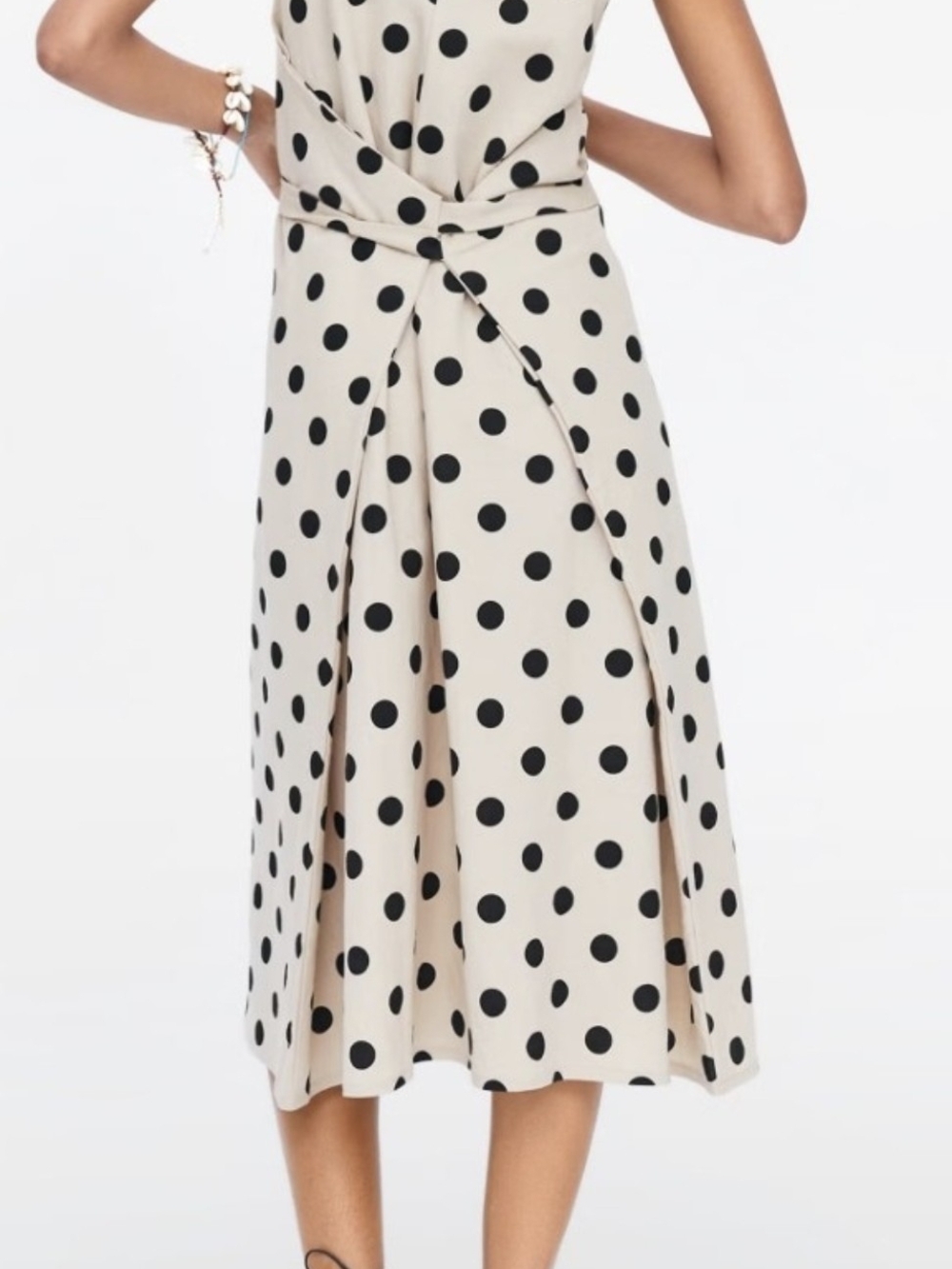 Zara Women's Maxi Cream & Black Polka Dot Wrap Sleeveless Dress EUC Sz M Viscose